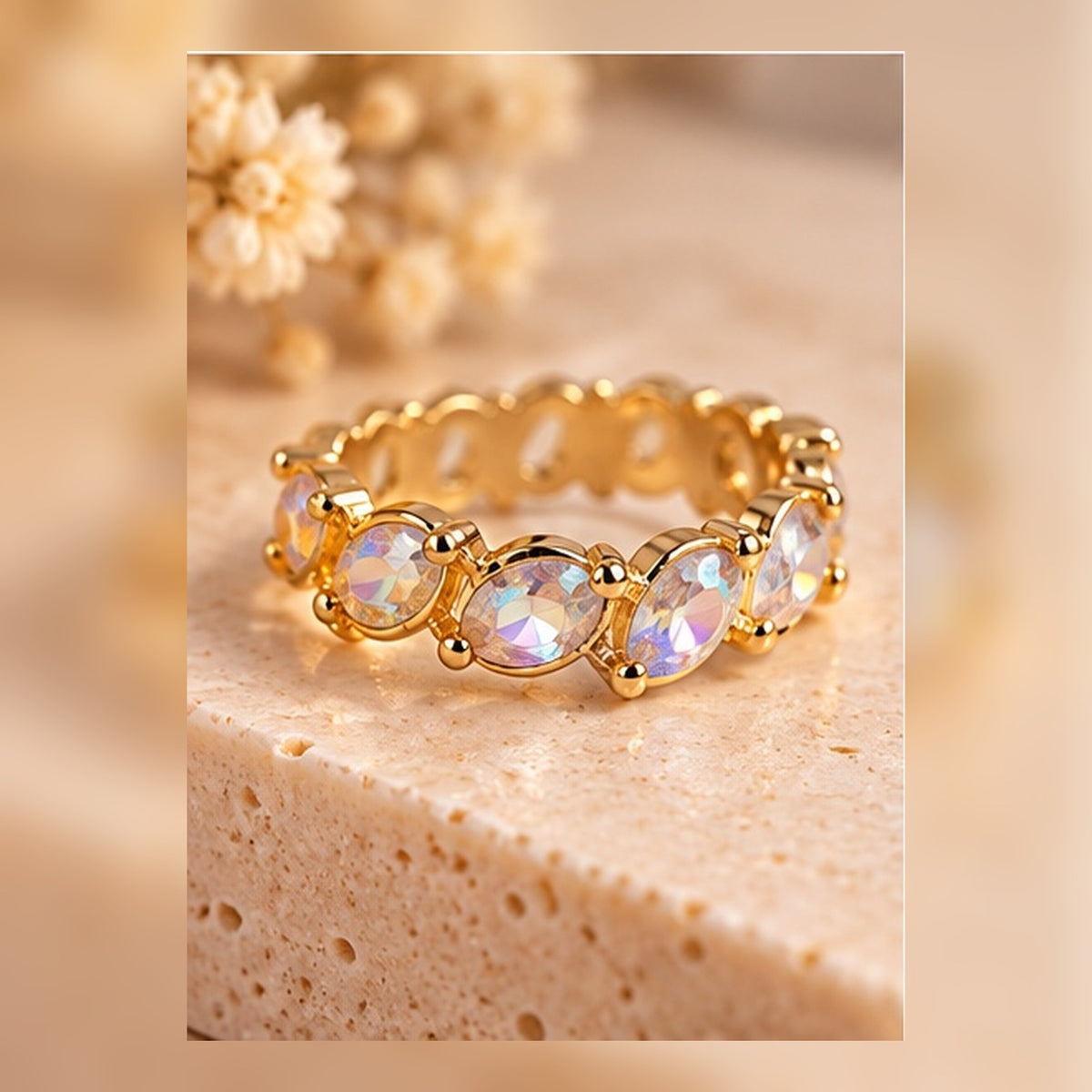 Iridescent Oval Cluster Ring