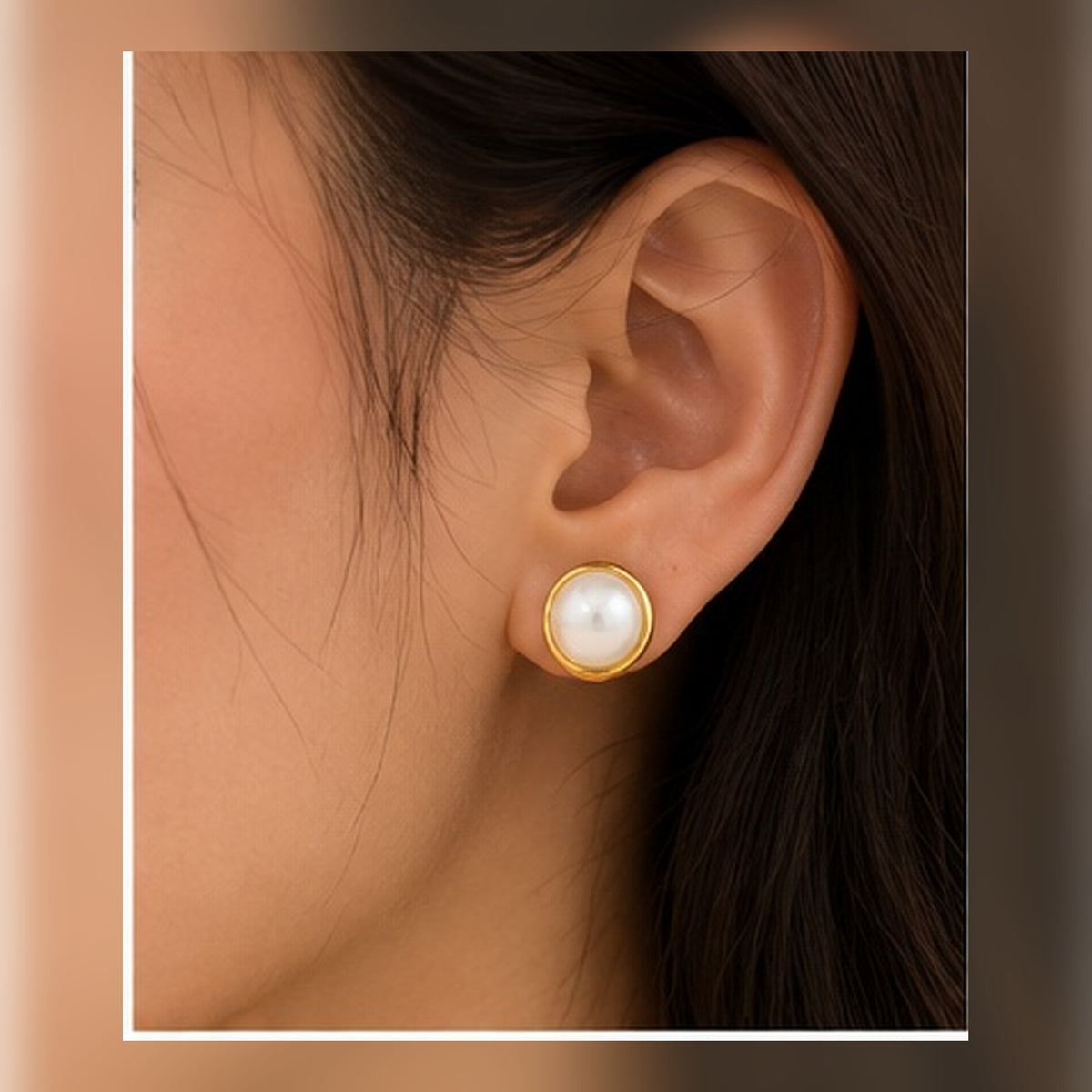 Pearl Bezel Stud Earrings