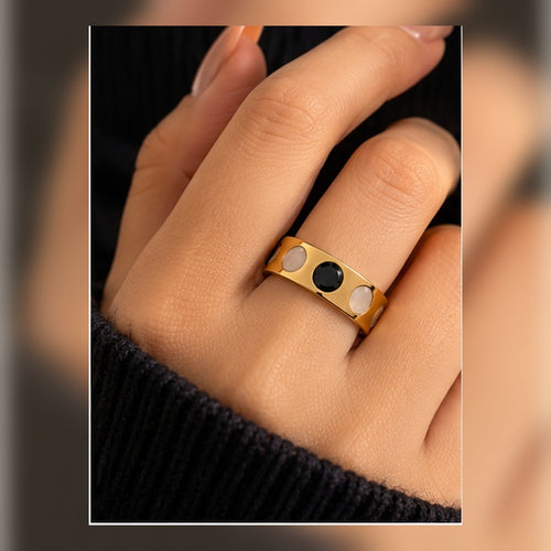 Black and Pearl Accent Band Ring