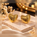 Ribbed Puffy Heart Stud Earrings