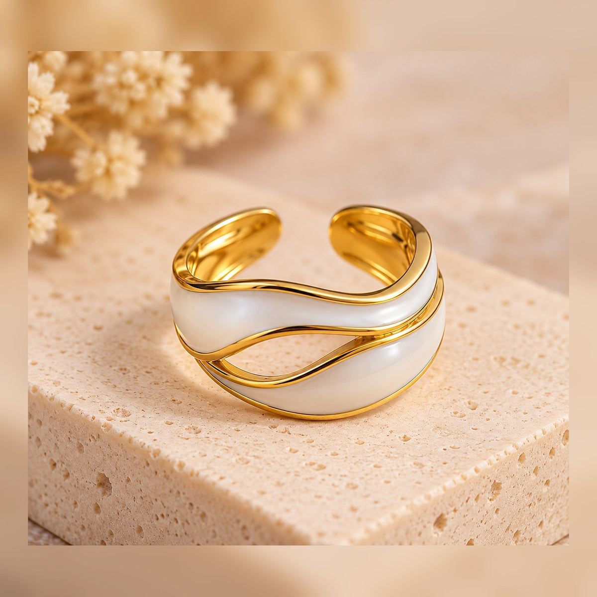 Sculpted Mother-of-Pearl Wave Ring